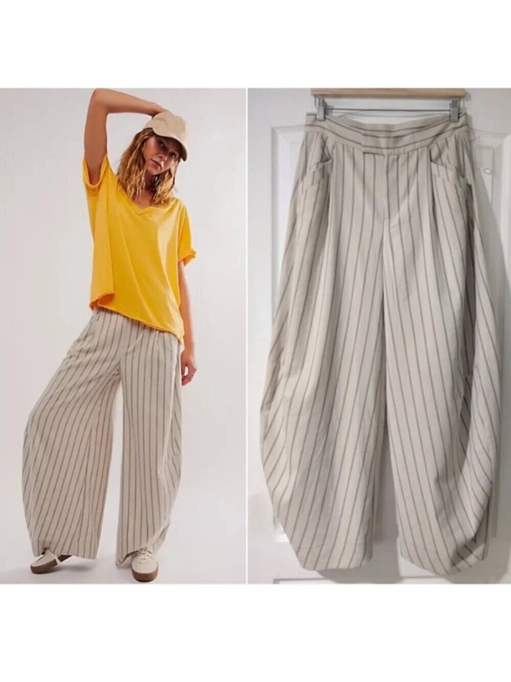 NEW Free People | Tegan Striped Barrel Trousers